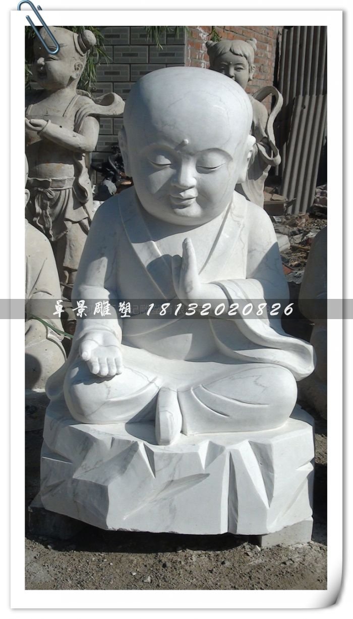 打坐小和尚石雕，大理石人物雕塑