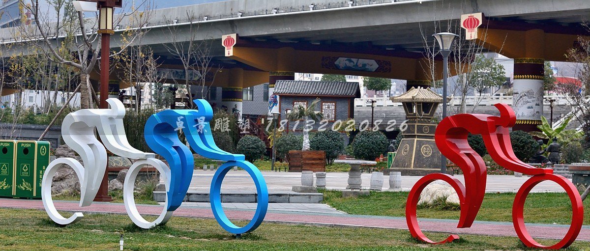 不锈钢骑自行车雕塑，赛车雕塑