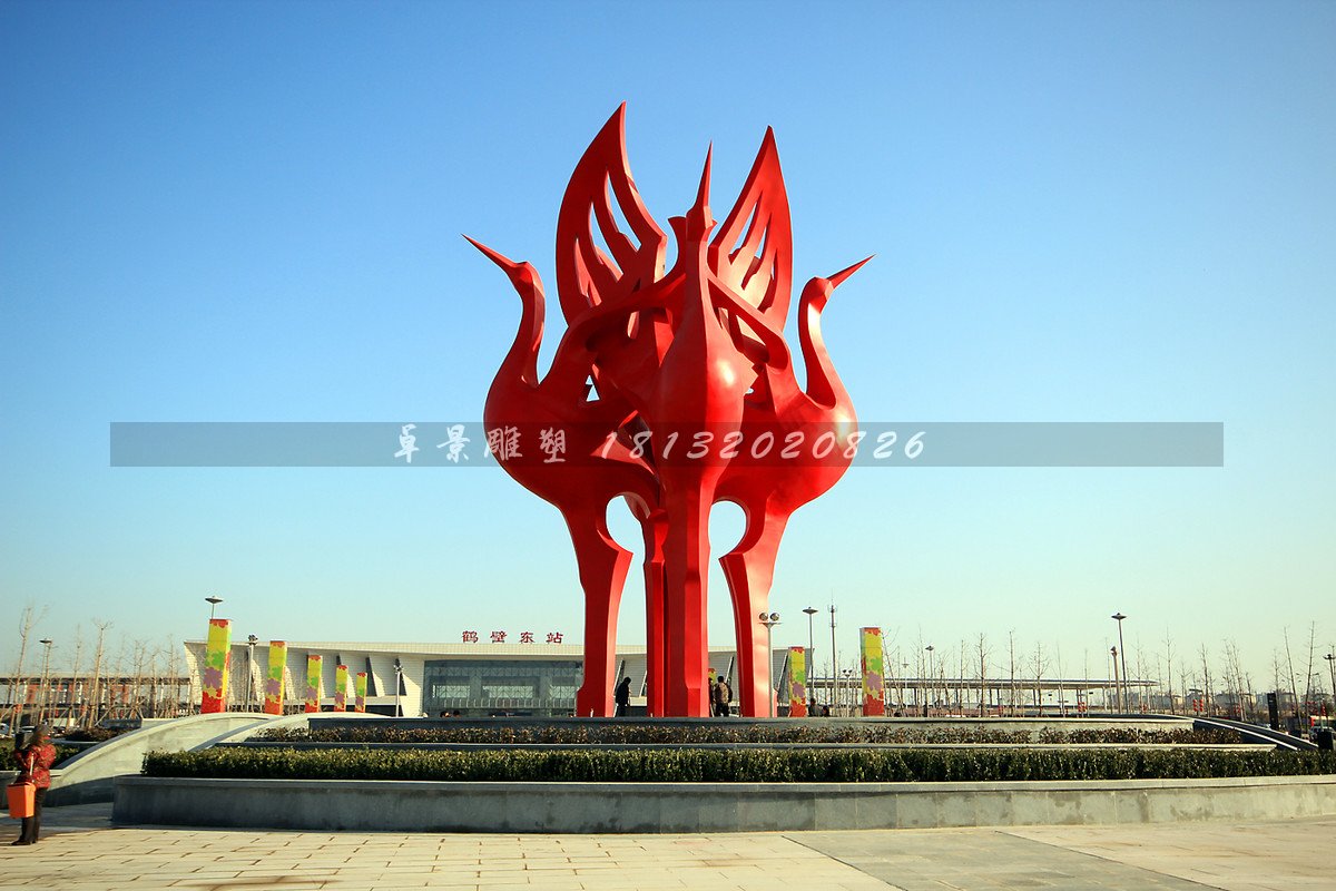 不锈钢仙鹤雕塑，抽象仙鹤雕塑 (2)