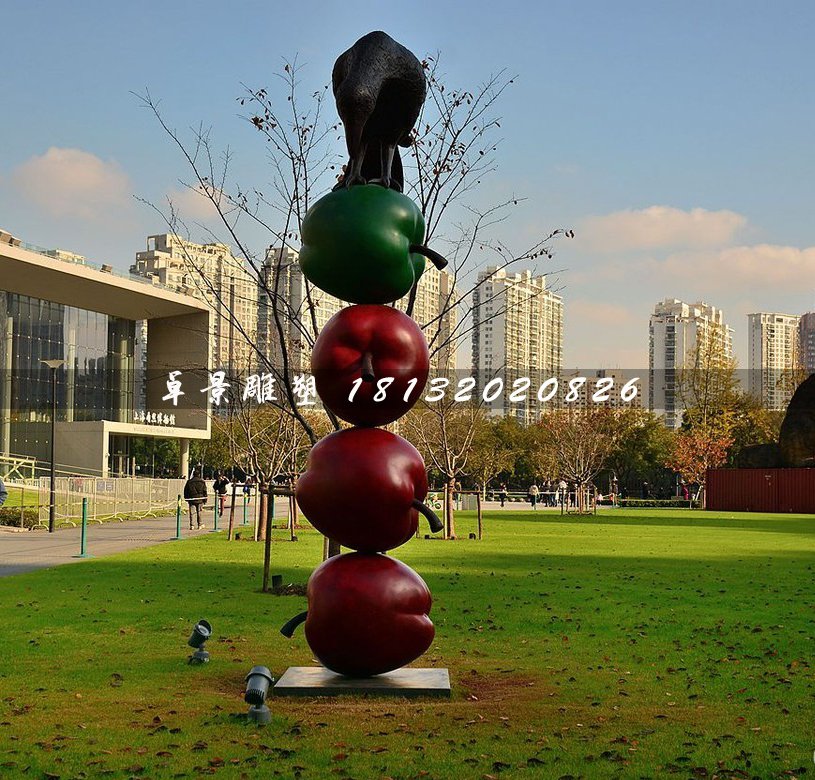 铸铜苹果雕塑，彩色苹果雕塑