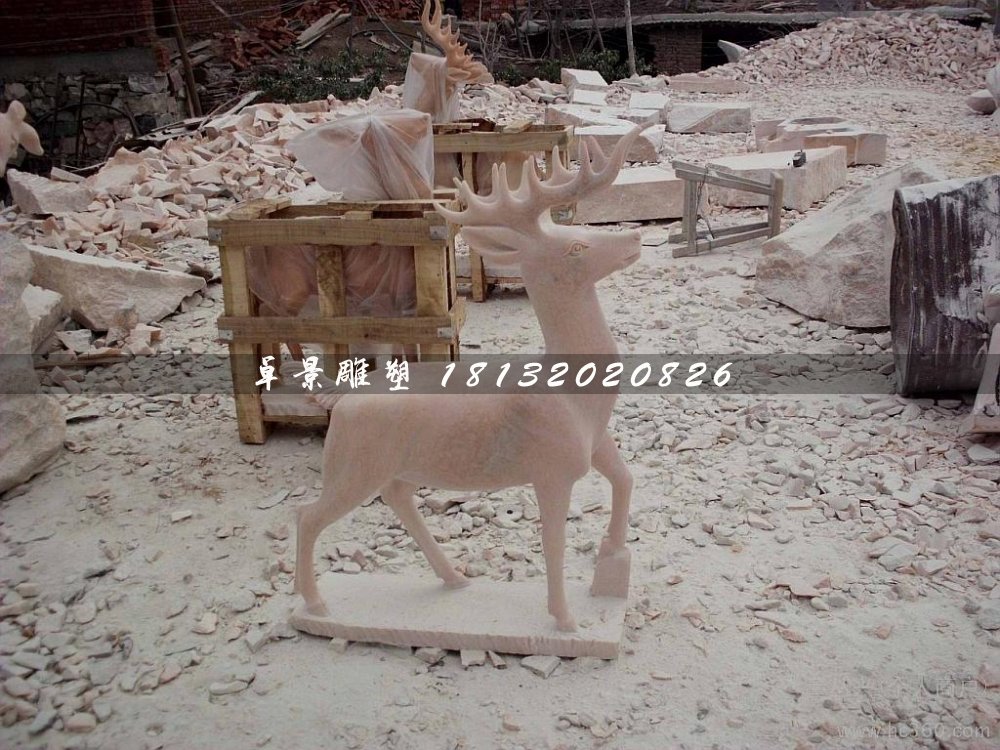 石头小鹿雕塑，梅花鹿雕塑