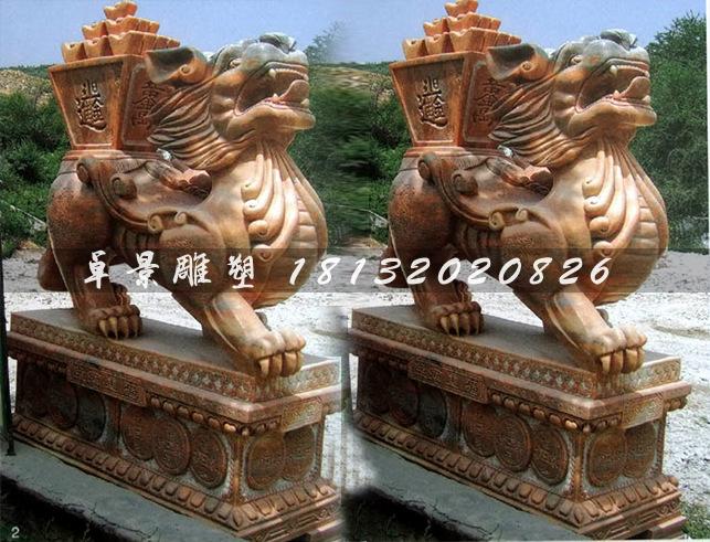 石雕麒麟雕塑，驮宝麒麟雕塑