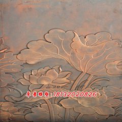 锻铜荷花浮雕，锻铜荷叶雕塑