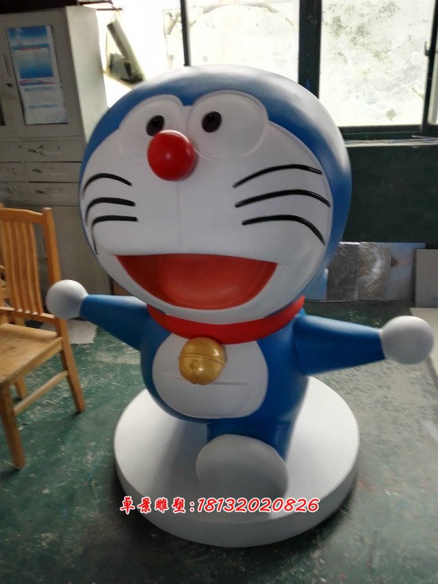 机器猫彩绘雕塑，玻璃钢卡通机器猫现货雕塑