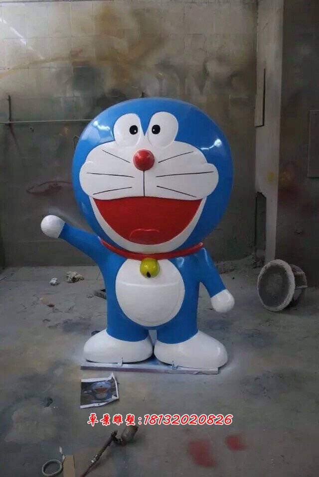 挥手哆啦梦雕塑，玻璃钢哆啦a梦雕塑