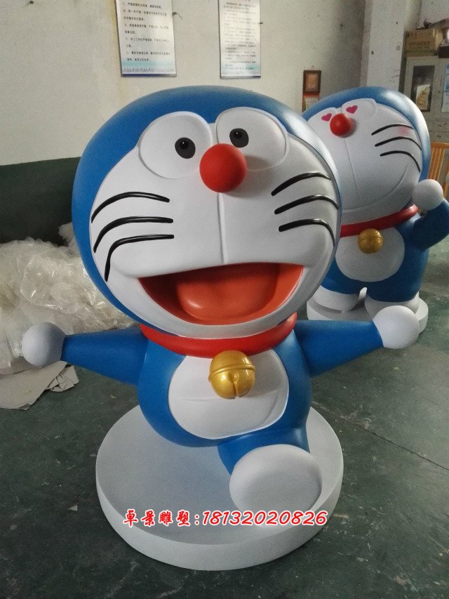 机器猫彩绘雕塑，玻璃钢卡通机器猫现货雕塑