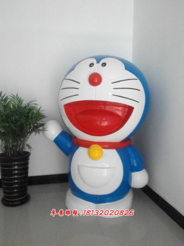 机器猫彩绘雕塑，玻璃钢卡通机器猫现货雕塑