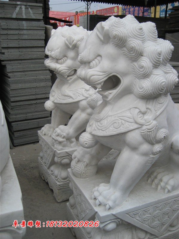 白色石头狮子雕塑，白色石狮子 (1)