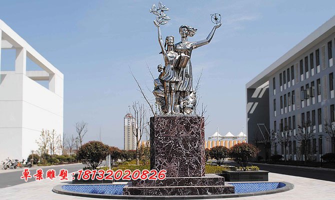学校不锈钢人物雕塑，教学楼前不锈钢雕塑