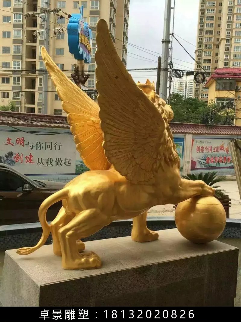 飞狮铜雕，铸铜飞狮雕塑 (3)