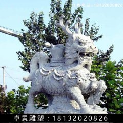 招财麒麟石雕，汉白玉招财麒麟雕塑