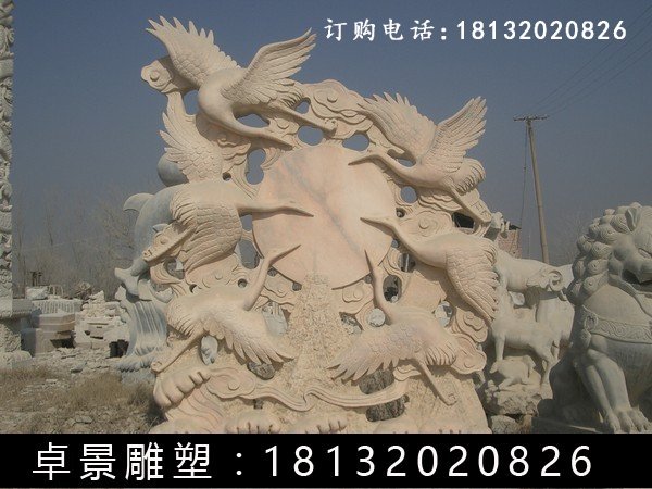 仙鹤石雕，晚霞红仙鹤雕塑 (1)