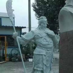 关公石雕，汉白玉关公持刀雕塑