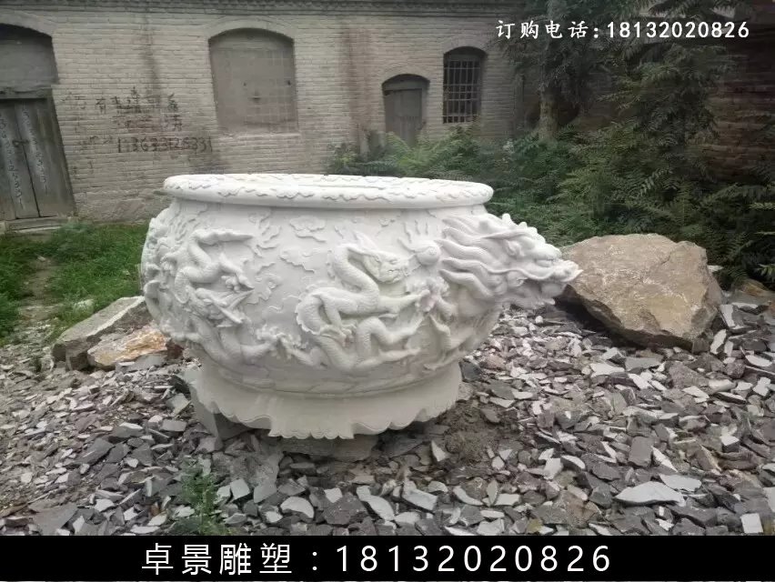 石水缸，汉白玉水缸雕塑 (1)