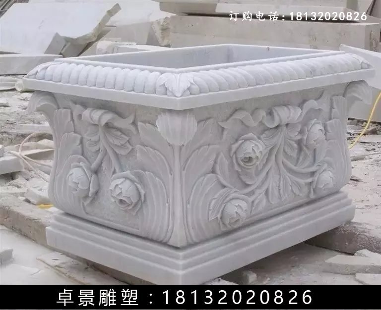 石水缸，汉白玉水缸雕塑 (3)