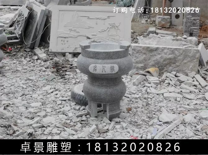 石圆鼎，石香炉雕塑 (1)