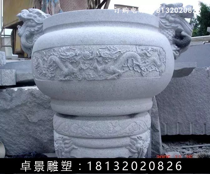 石圆鼎，石香炉雕塑 (2)