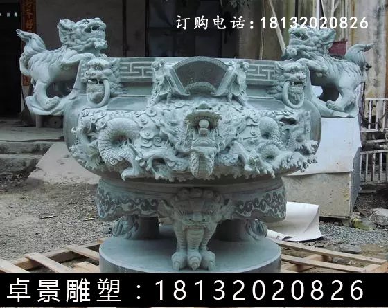 石圆鼎，石香炉雕塑 (3)