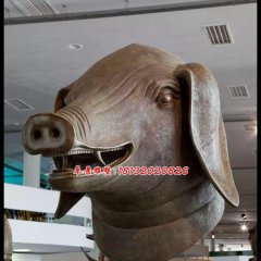 猪头铜雕，十二生肖兽首铜雕