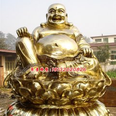 弥勒佛贴金铜雕，大肚弥勒佛雕塑