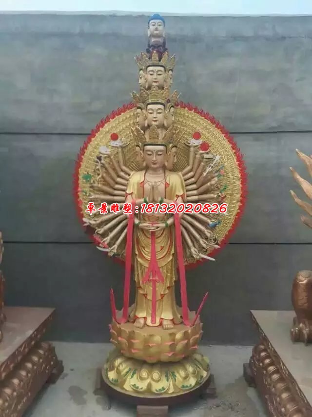千手观音彩绘铜雕，千手观音彩绘雕塑