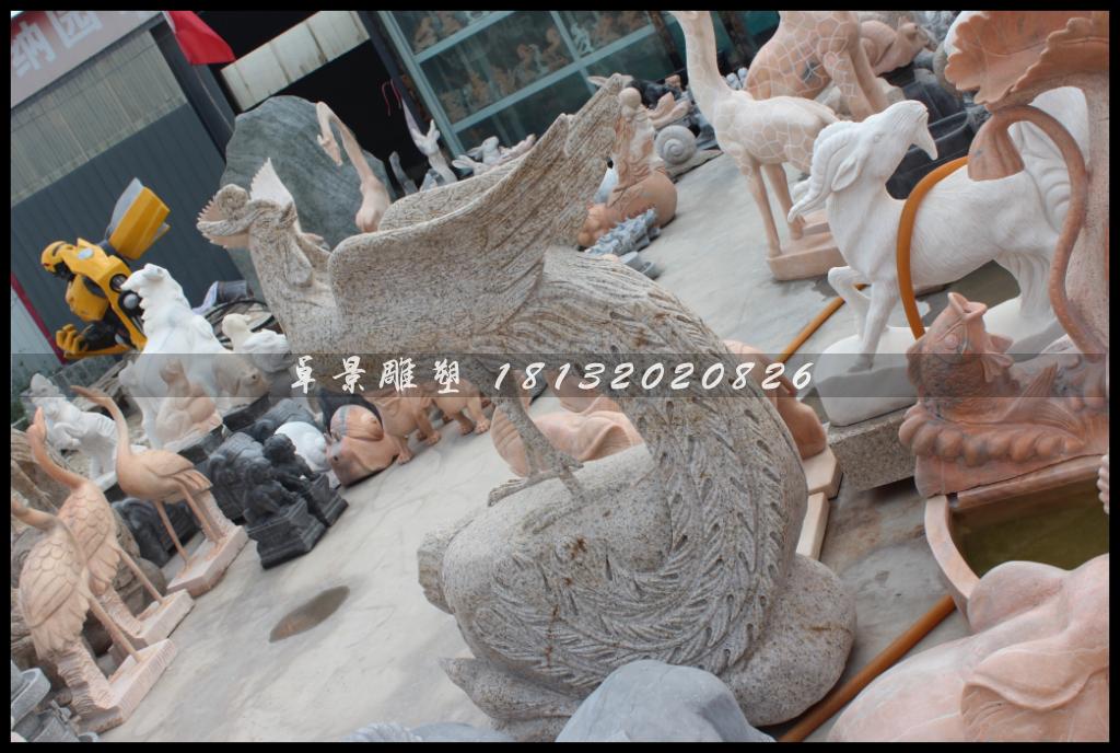 孔雀石雕，大理石孔雀雕塑