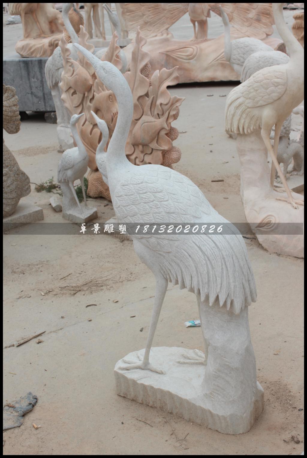 仙鹤石雕，汉白玉仙鹤雕塑 (1)