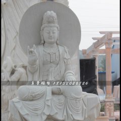 坐式观音菩萨雕塑，汉白玉坐式观音菩萨雕塑