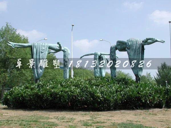 悬空平躺人物铜雕，公园小品铜雕