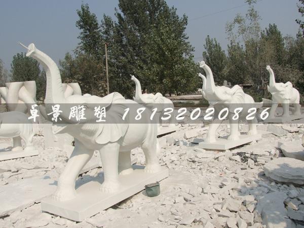 汉白玉石雕大象，鼻子向上大象雕塑2