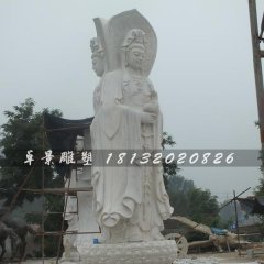 三面观音菩萨石雕，汉白玉观音菩萨石雕