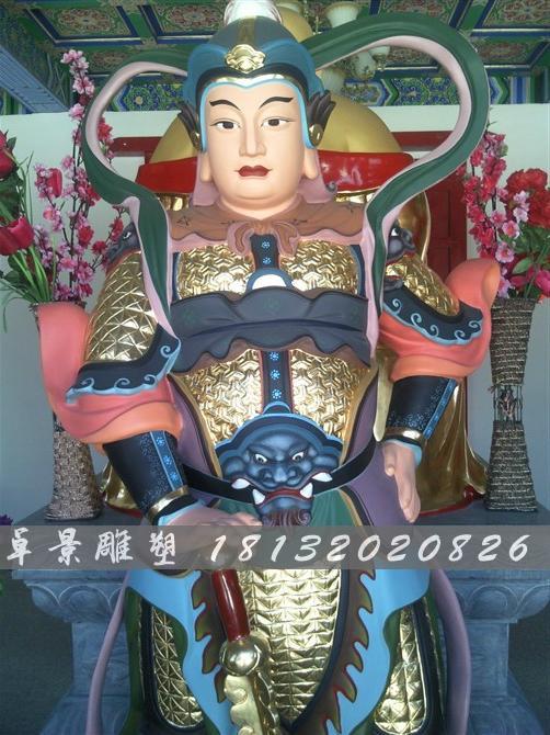 玻璃钢韦佗护法雕塑，玻璃钢彩绘韦佗雕塑