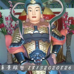 玻璃钢韦佗护法雕塑，玻璃钢彩绘韦佗雕塑