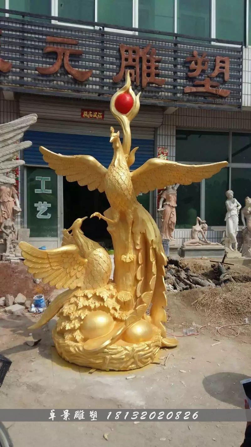 玻璃钢凤凰雕塑，玻璃钢动物雕塑