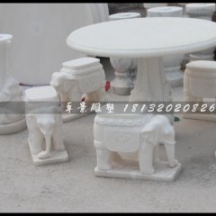 汉白玉石象桌象凳，石象桌象凳雕塑