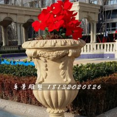 石头花盆雕塑，小型石雕花盆
