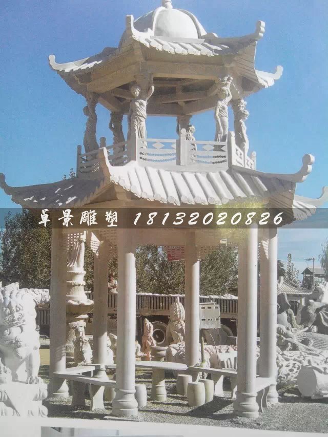 两层亭子，六角石亭，石雕亭子