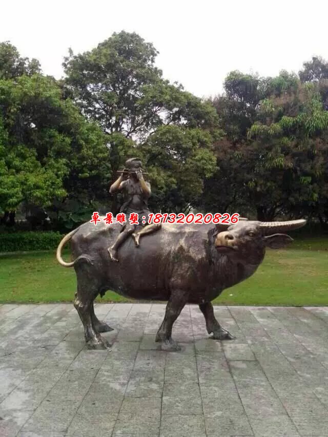 牧童骑牛铜雕，公园小品铜雕