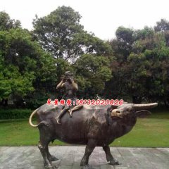 牧童骑牛铜雕，公园小品铜雕
