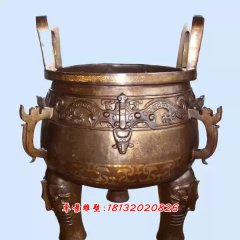 铜圆鼎雕塑，铸铜圆鼎雕塑