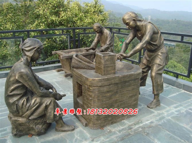 烘茶铜雕，广场烘茶铜雕，广场人物小品铜雕