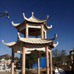 晚霞红亭子，凉亭石雕