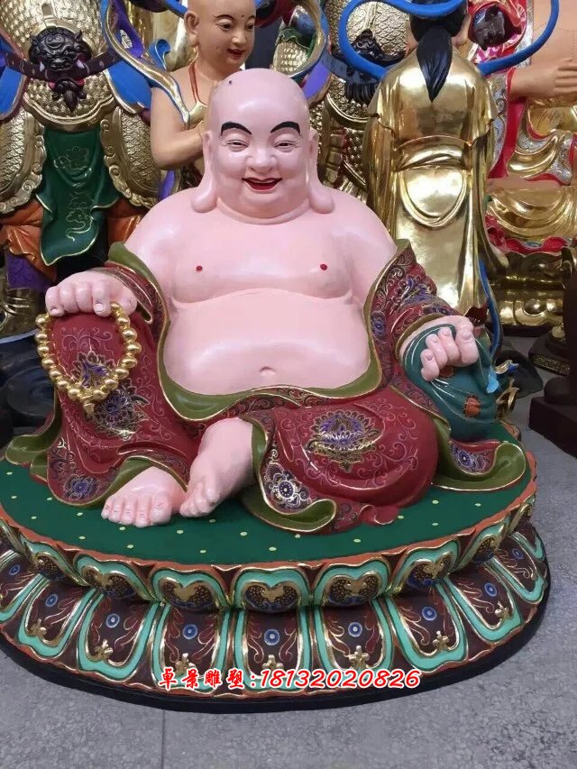 玻璃哈刚彩绘佛像，玻璃钢弥勒佛