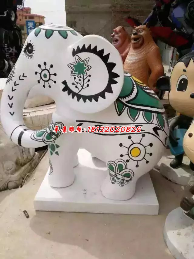玻璃钢大象雕塑，彩绘大象雕塑 (1)