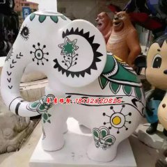 玻璃钢大象雕塑，彩绘大象雕塑