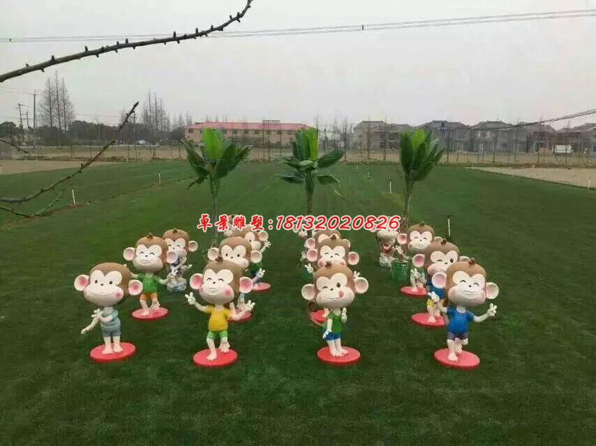 玻璃钢小猴子雕塑，卡通动物雕塑