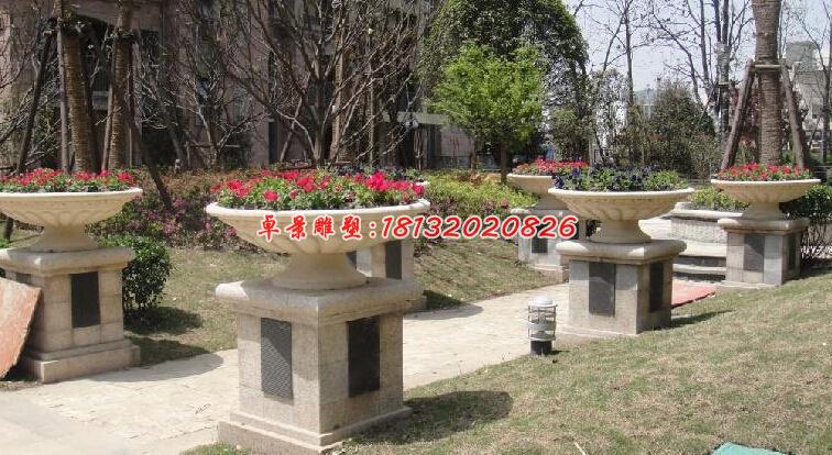 石雕花盆，公园景观雕塑