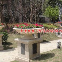 石雕花盆，公园景观雕塑