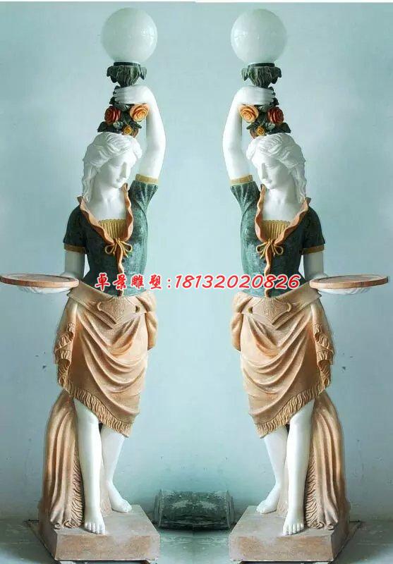 汉白玉石灯，西方人物石灯雕塑