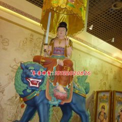 玻璃钢文殊菩萨雕塑，玻璃钢彩绘雕塑